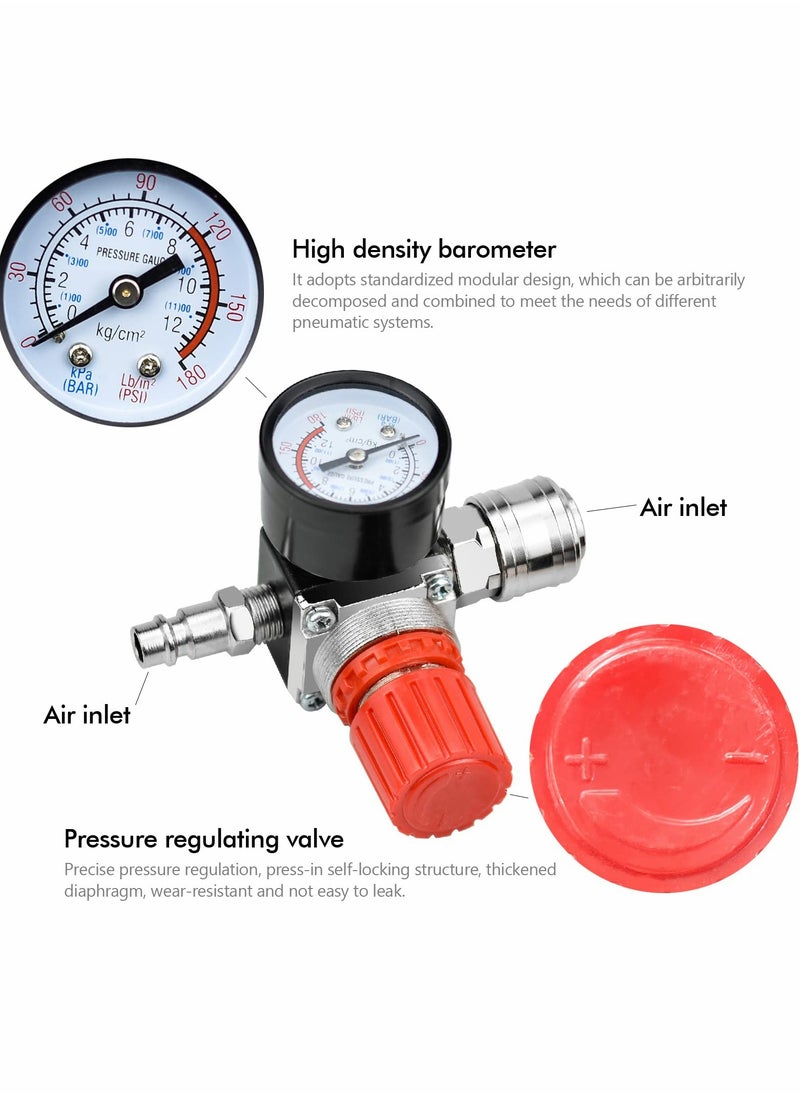 Excefore - Air Filter Regulator Compressor G1/4 Air Pressure Regulator Gauge Water Trap Filter Pressure Regulator for Compressor and Air Tools (Three-Way Valve) - Image 1