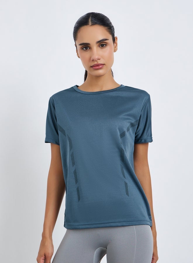 Styli Active Women Textured Reflective Striped Top - Image 1