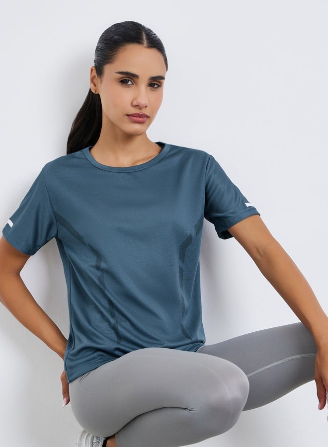 Styli Active Women Textured Reflective Striped Top - Image 5