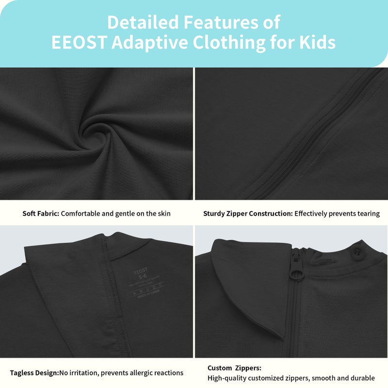 EEOST Adaptive Clothing for Kids Special Needs Autism Sensory Jumpsuit Anti-Strip Romper with Back Zipper Sizes 3-16 Years (Black, 3-4 Years Old) - Image 4
