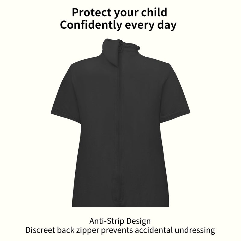 EEOST Adaptive Clothing for Kids Special Needs Autism Sensory Jumpsuit Anti-Strip Romper with Back Zipper Sizes 3-16 Years (Black, 3-4 Years Old) - Image 2