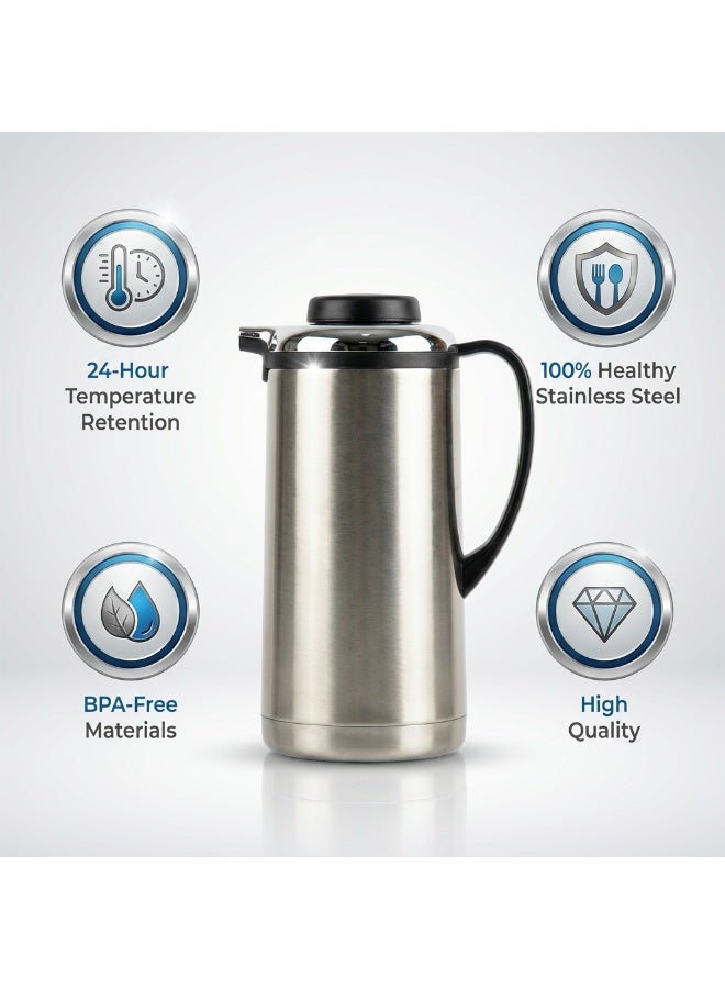 Homex Stainless Steel Tea Coffee Vacuum Flask Thermos 1.9L, Double Wall Insulation Hot Cold Water/Tea/Coffee Flask BPA-Free Leak-Proof for Home Office Outdoor - Image 4