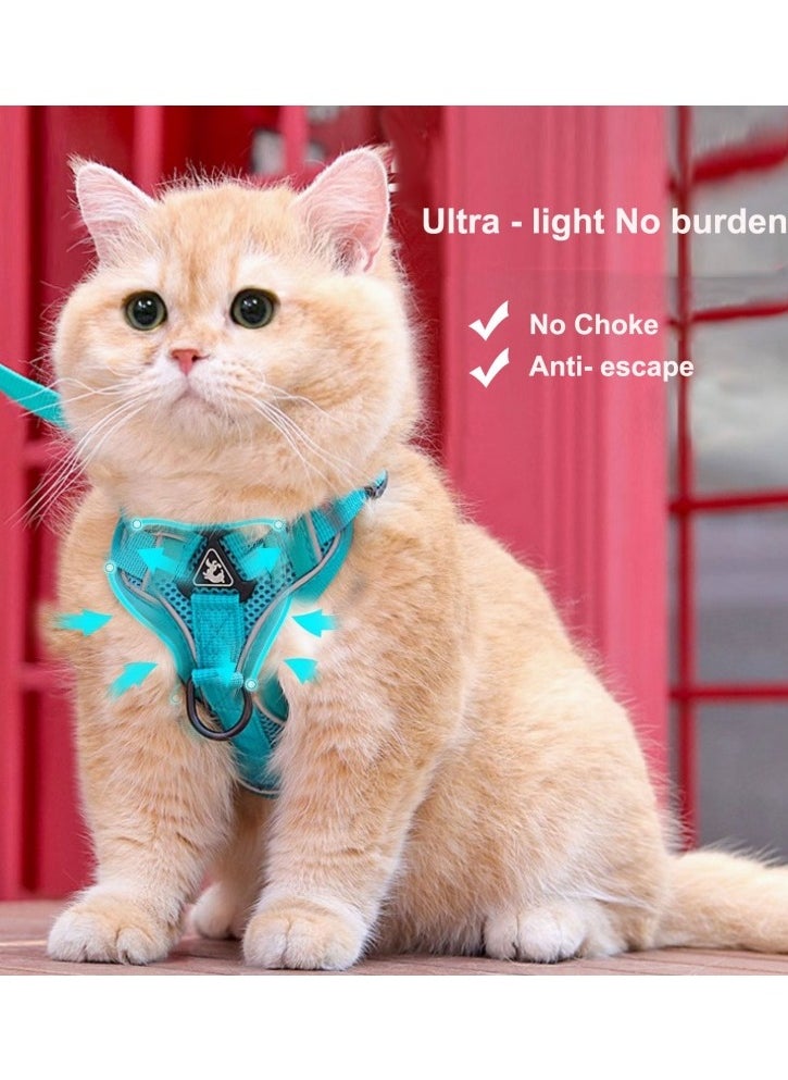 Breathable Dog and Cat Harness and Leash Set for small and medium pets, with Reflective Strips, Elastic and Buckle Dual Adjustment, Breathable and No choke