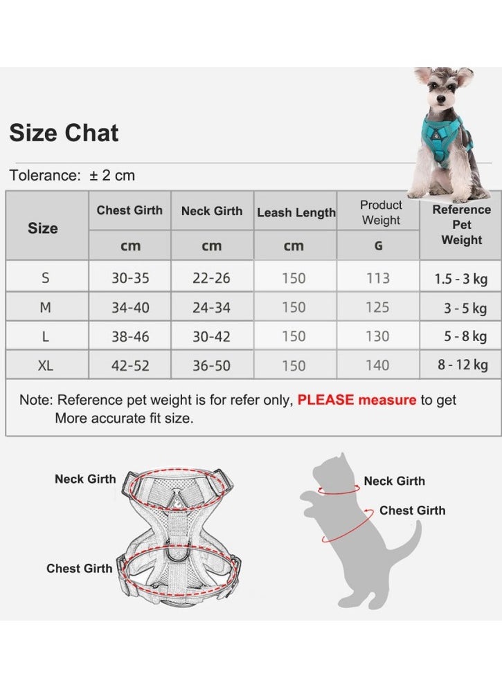 Breathable Dog and Cat Harness and Leash Set for small and medium pets, with Reflective Strips, Elastic and Buckle Dual Adjustment, Breathable and No choke