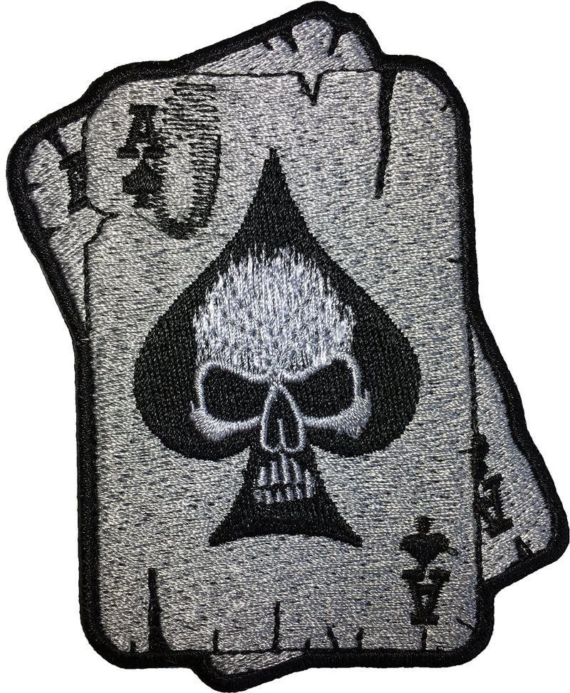 Papapatch A Spades Card Skull Ghost Dead Head Tattoo Motorcycle Bike Jeans Vest Jacket Costume DIY Applique Embroidered Sew on Iron on Patch IronACardSkull