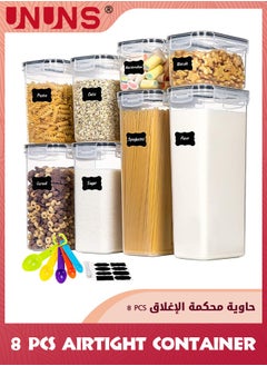 UNUNS Airtight Food Storage Container Set,8 Pcs Clear Food Storage Container With Lid,BPA-free Cereal And Snack Containers With Lables And Small Spoon For Kitchen Pantry Organization And Storage  - Image 1