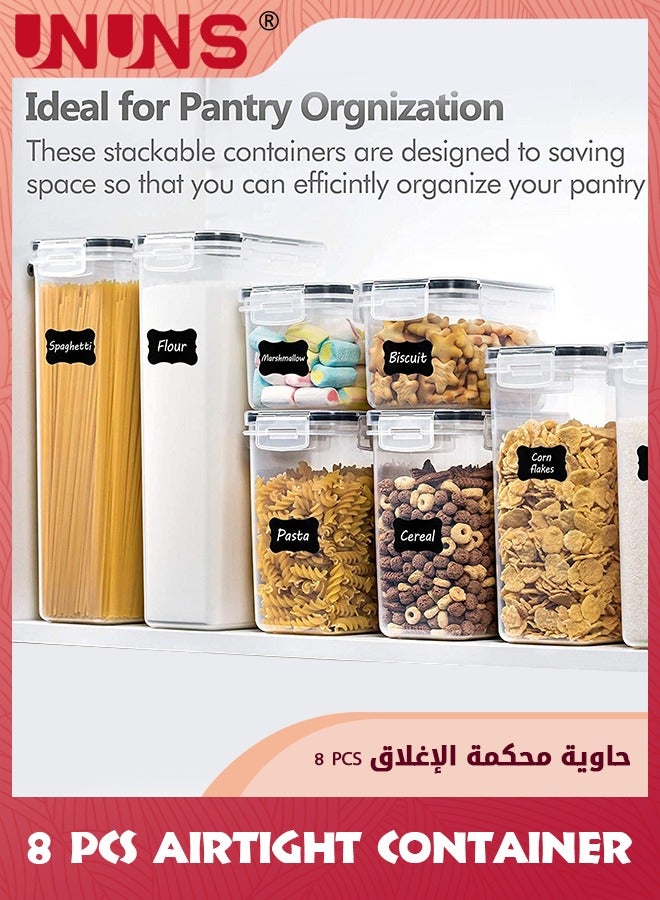 UNUNS Airtight Food Storage Container Set,8 Pcs Clear Food Storage Container With Lid,BPA-free Cereal And Snack Containers With Lables And Small Spoon For Kitchen Pantry Organization And Storage - Image 2