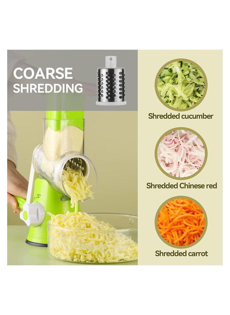 Generic - 3 in 1Manual Tabletop Drum Cheese Grater, Rotary Shredder Slicer Grinder for Cucumber Nut Potato Carrot Cheese, Vegetable Salad Shooter, Green - Image 1