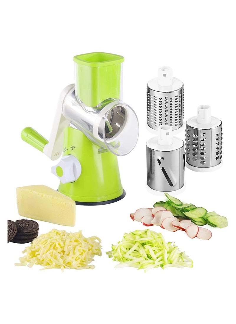 Generic - 3 in 1Manual Tabletop Drum Cheese Grater, Rotary Shredder Slicer Grinder for Cucumber Nut Potato Carrot Cheese, Vegetable Salad Shooter, Green - Image 1
