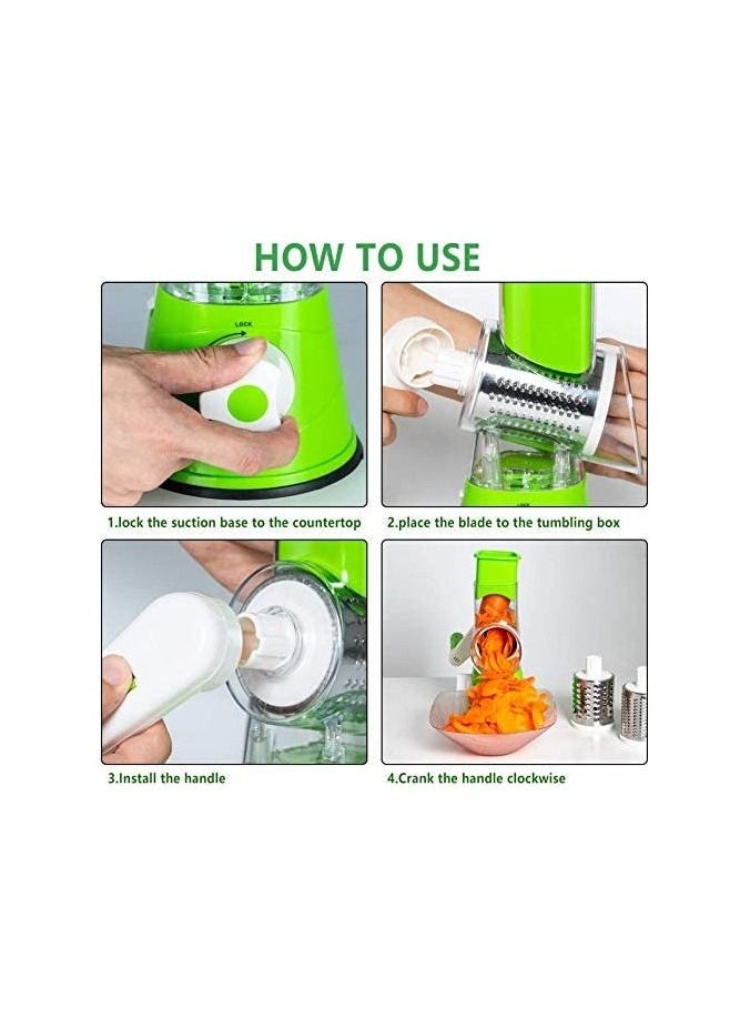 Generic - 3 in 1Manual Tabletop Drum Cheese Grater, Rotary Shredder Slicer Grinder for Cucumber Nut Potato Carrot Cheese, Vegetable Salad Shooter, Green - Image 1