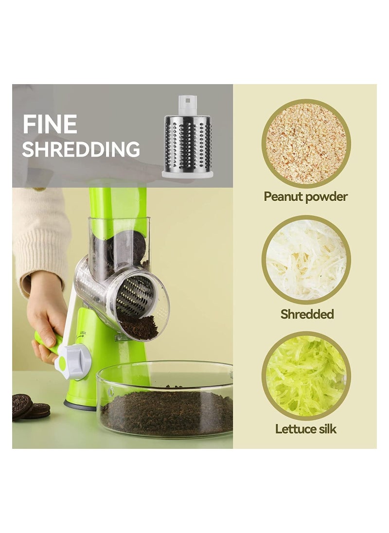 Generic - 3 in 1Manual Tabletop Drum Cheese Grater, Rotary Shredder Slicer Grinder for Cucumber Nut Potato Carrot Cheese, Vegetable Salad Shooter, Green - Image 1