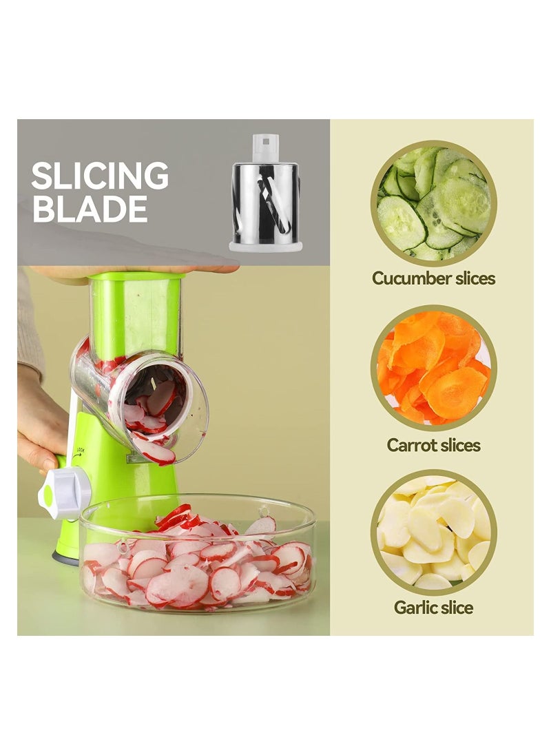Generic - 3 in 1Manual Tabletop Drum Cheese Grater, Rotary Shredder Slicer Grinder for Cucumber Nut Potato Carrot Cheese, Vegetable Salad Shooter, Green - Image 1