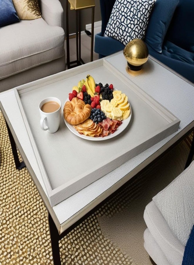 QAVOL 20 * 20 inches High-end Luxury Leather Square Oversized Service Tray, Ottoman & Coffee Tray for Family Dinner, Out-of-House Picnic, Party Essentials (Beige) - Image 3