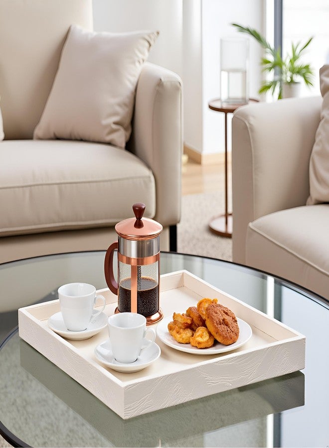 QAVOL 20 * 20 inches High-end Luxury Leather Square Oversized Service Tray, Ottoman & Coffee Tray for Family Dinner, Out-of-House Picnic, Party Essentials (Beige) - Image 1