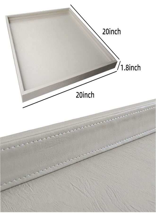 QAVOL 20 * 20 inches High-end Luxury Leather Square Oversized Service Tray, Ottoman & Coffee Tray for Family Dinner, Out-of-House Picnic, Party Essentials (Beige) - Image 4