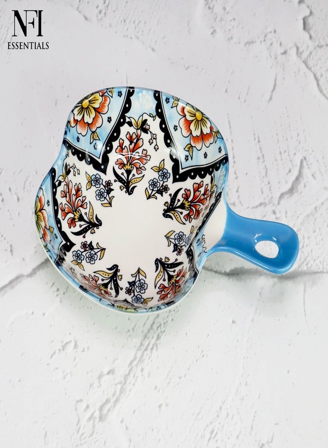 NFI essentials Ceramic Snack Bowl with Handle Serving Bowl Microwave & Dishwasher Safe Ideal for Soup, Salads, Noodles & Side Dishes (650ml) (Floral Print) - Image 5