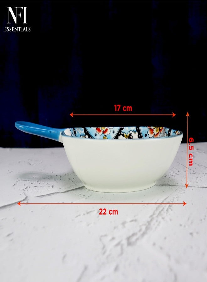 NFI essentials Ceramic Snack Bowl with Handle Serving Bowl Microwave & Dishwasher Safe Ideal for Soup, Salads, Noodles & Side Dishes (650ml) (Floral Print) - Image 4