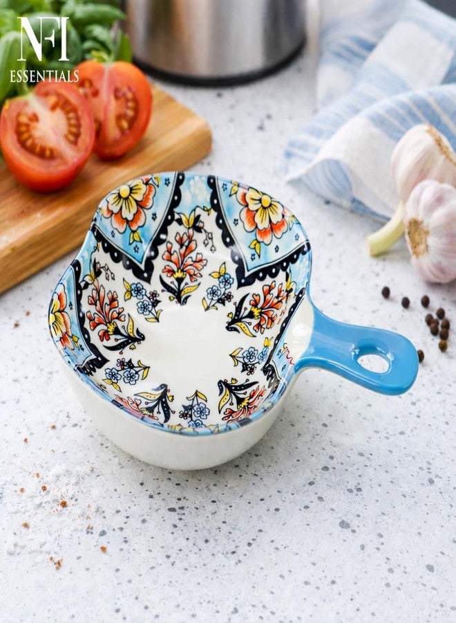 NFI essentials Ceramic Snack Bowl with Handle Serving Bowl Microwave & Dishwasher Safe Ideal for Soup, Salads, Noodles & Side Dishes (650ml) (Floral Print) - Image 2