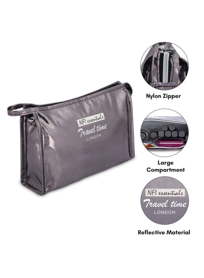 NFI essentials PU Reflective Makeup Pouch for Women, Stylish Pouches for Makeup Accessories & Travel Organiser, Cosmetic Pouch, Toiletry Make up Bag - Image 2