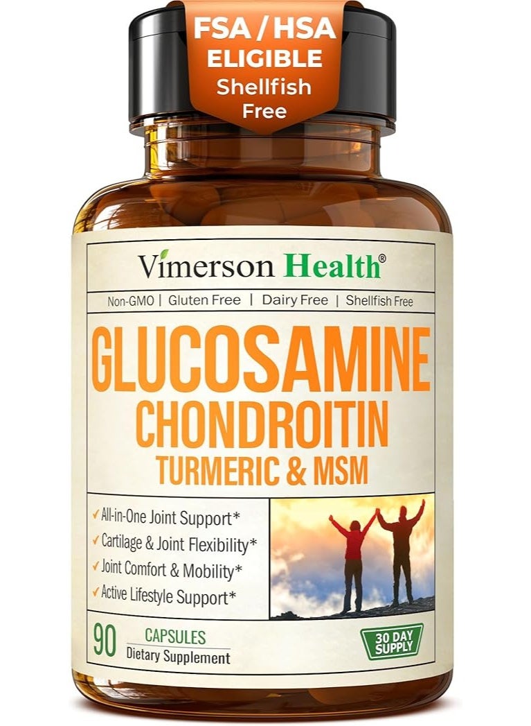 Vimerson Health Glucosamine Chondroitin MSM – Joint Support Supplement for Women and Men with Glucosamine Sulfate 1500 mg, Chondroitin and MSM – for Cartilage, Joint Health and Flexibility – 90 Capsules - Image 1