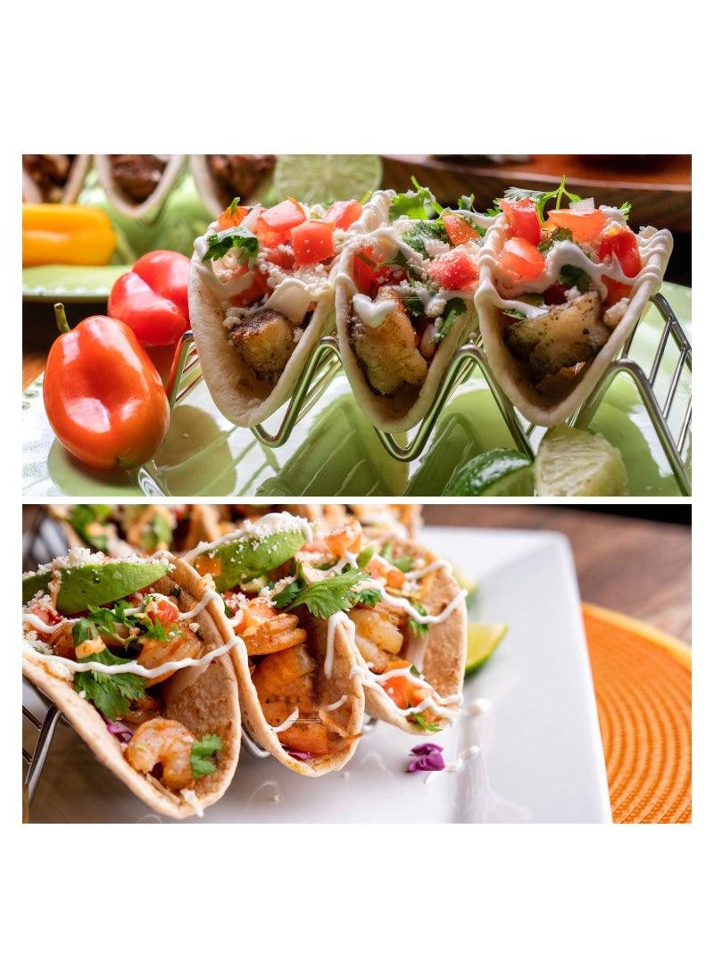 SYOSI 2 Pcs Taco Stainless Steel Holder, Wave Shaped Taco Tray Can Hold 3 or 4 Tacos or Baking Snacks Cakes for Restaurant Bar Parties  - Image 5