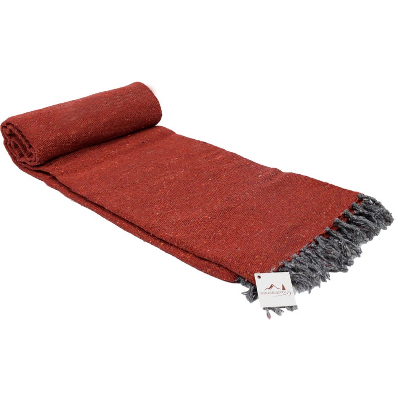 Open Road Goods Handmade Solid Color Yoga Blanket  Thick Mexican Blanket or Throw  Made for Yoga Rust