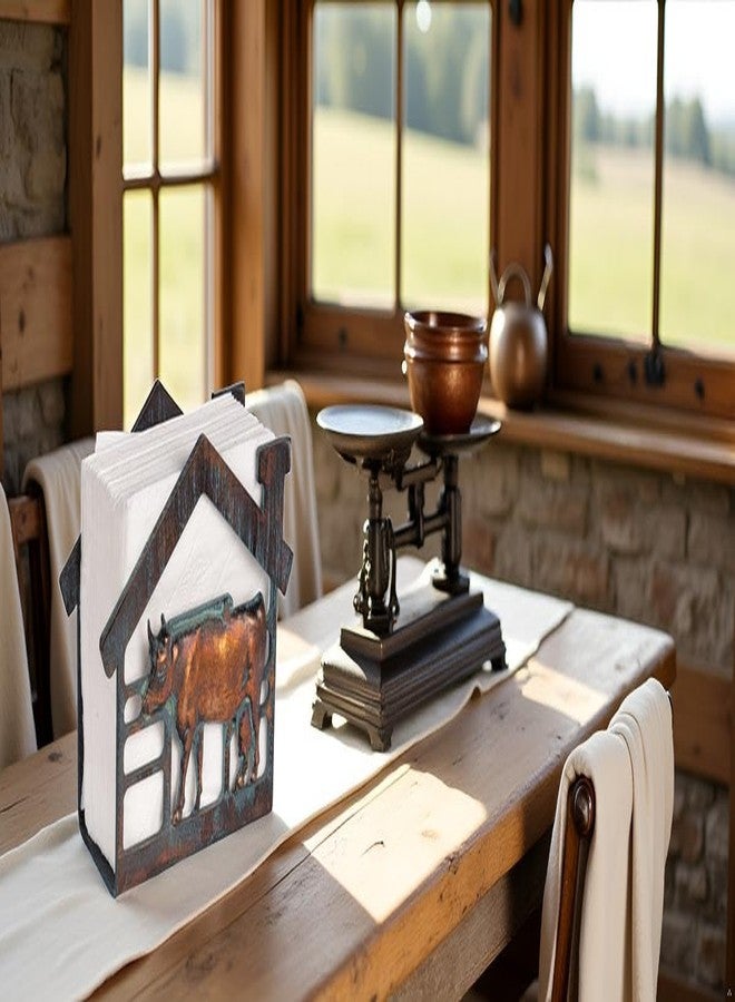 CLYB Mini Metal Cow Napkin Holder for Table, Rustic Farmhouse Napkin Holders for Paper Napkins, Antique Copper Paper Towel Tissue Napkins Dispenser for Home Kitchen Coffee Shop Bar - Image 4