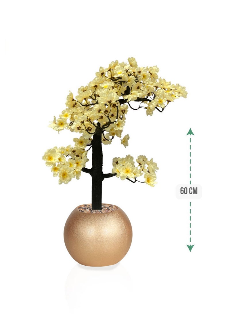 Tala Artificial Bonsai Flower Plant with Dense Realistic Blossoms | Elegant Round Plastic Pot | 60 cm Height | Sophisticated Decorative Touch for Home & Office - Image 1