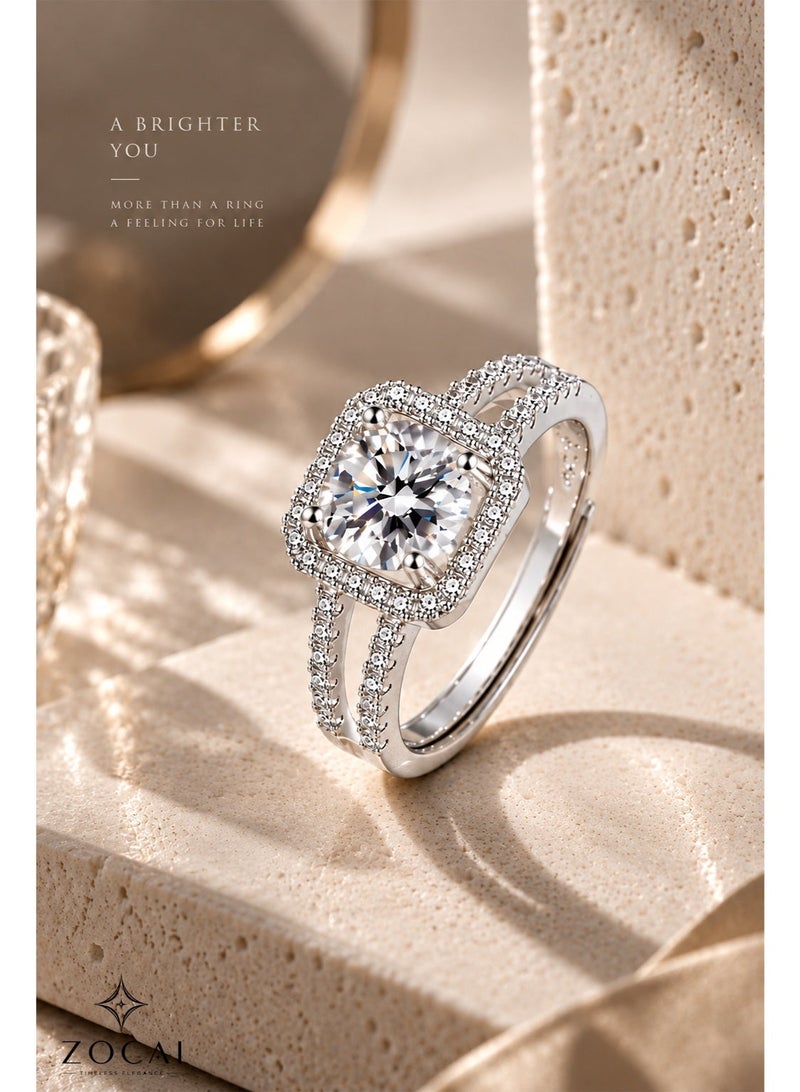 ZOCAI Luxury Cushion Cut Halo Ring for Women Double Row Pavé Split Shank Wedding Engagement Jewelry - Image 1
