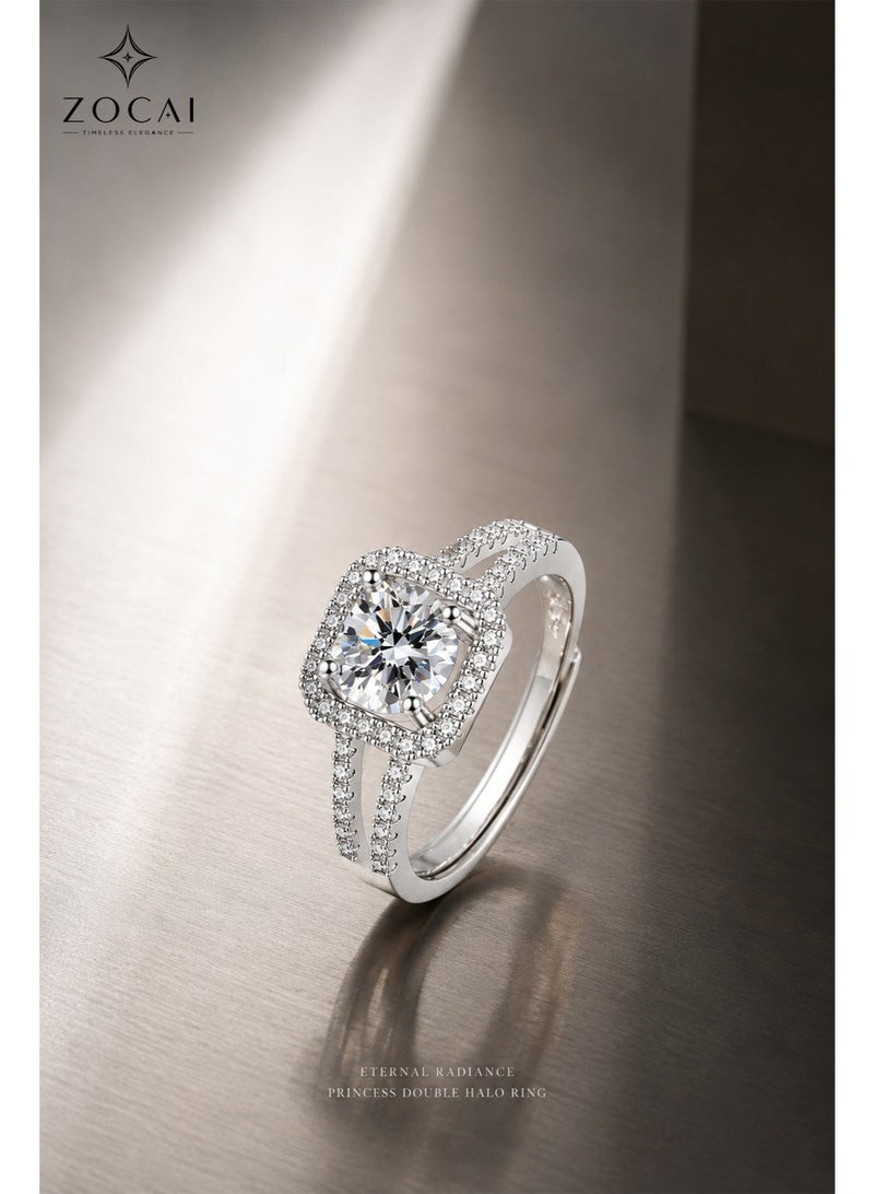 ZOCAI Luxury Cushion Cut Halo Ring for Women Double Row Pavé Split Shank Wedding Engagement Jewelry - Image 2