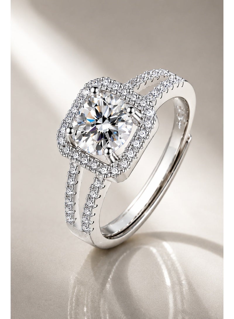 ZOCAI Luxury Cushion Cut Halo Ring for Women Double Row Pavé Split Shank Wedding Engagement Jewelry - Image 3