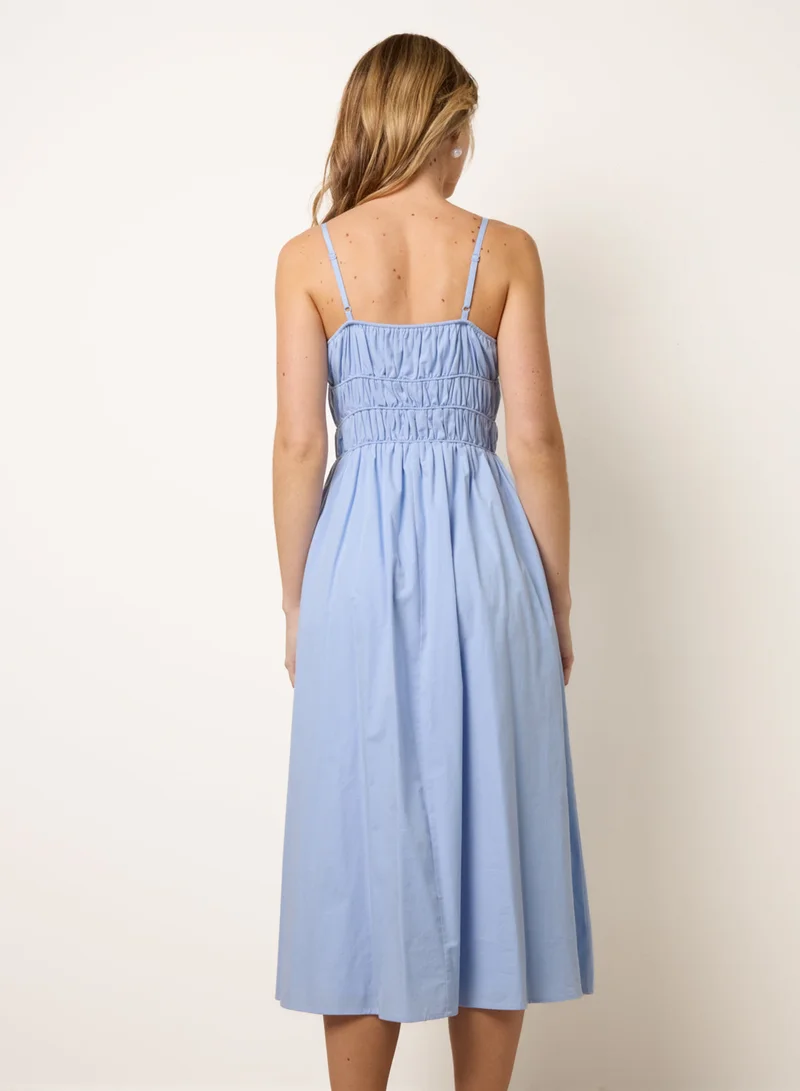 Blue Vanilla Ruched Binding Strappy Midi Dress