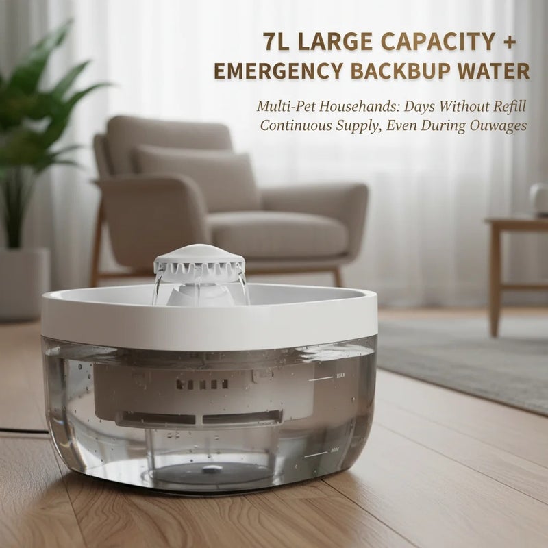 Pet Water Fountain 1.85Gal Large Capacity Ultra-Quiet 30dB Cat Drinking Dispenser with 2 Filters, 5V USB Pump Auto Circulating, Anti-Dry Burn for Dogs Cats, White - Image 3