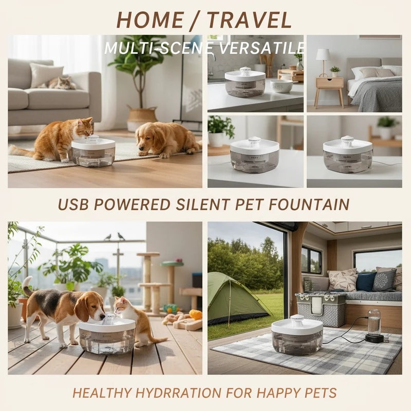 Pet Water Fountain 1.85Gal Large Capacity Ultra-Quiet 30dB Cat Drinking Dispenser with 2 Filters, 5V USB Pump Auto Circulating, Anti-Dry Burn for Dogs Cats, White - Image 2