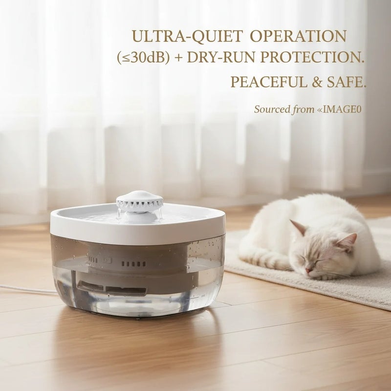 Pet Water Fountain 1.85Gal Large Capacity Ultra-Quiet 30dB Cat Drinking Dispenser with 2 Filters, 5V USB Pump Auto Circulating, Anti-Dry Burn for Dogs Cats, White - Image 4