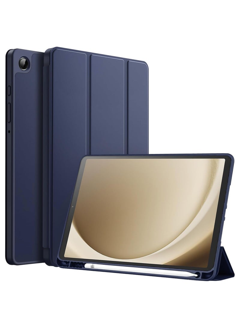 Case with Pen Holder, Soft TPU Back Trifold Stand Protective Smart Cover Flip, Auto Wake&Sleep For Samsung Galaxy Tab A9 8.7 inch Tablet Cover [SM-X110/X115/X117] Blue - Image 1