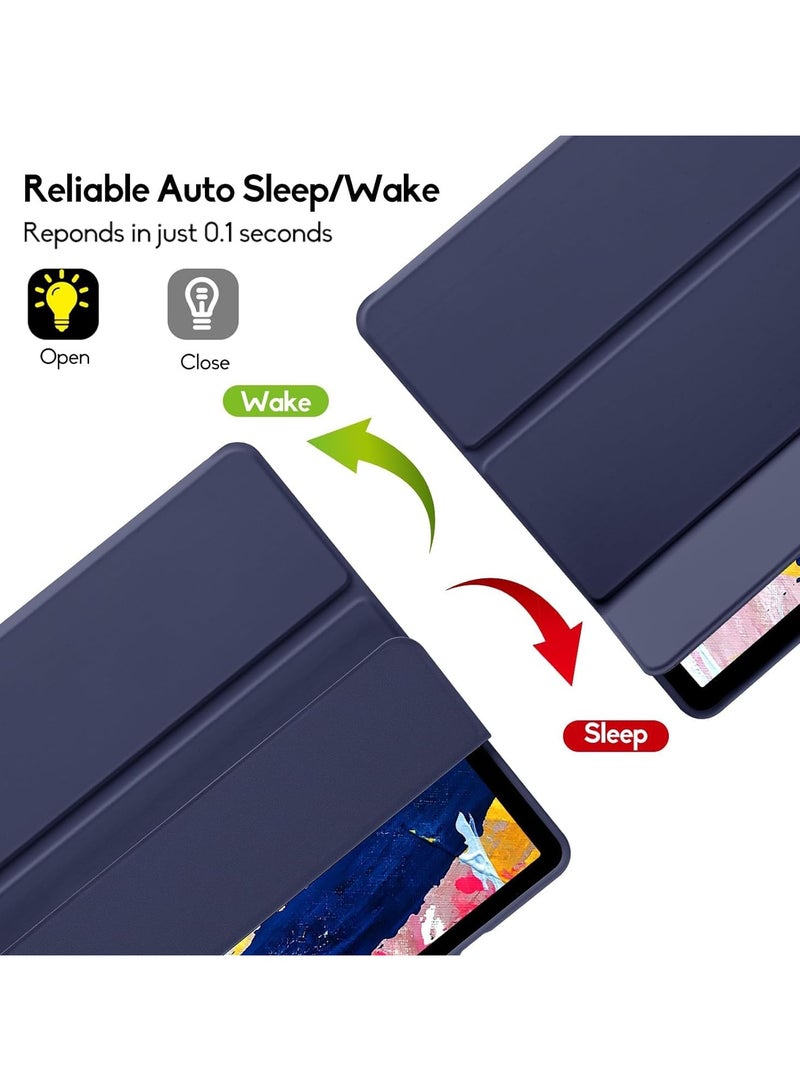 Case with Pen Holder, Soft TPU Back Trifold Stand Protective Smart Cover Flip, Auto Wake&Sleep For Samsung Galaxy Tab A9 8.7 inch Tablet Cover [SM-X110/X115/X117] Blue - Image 2