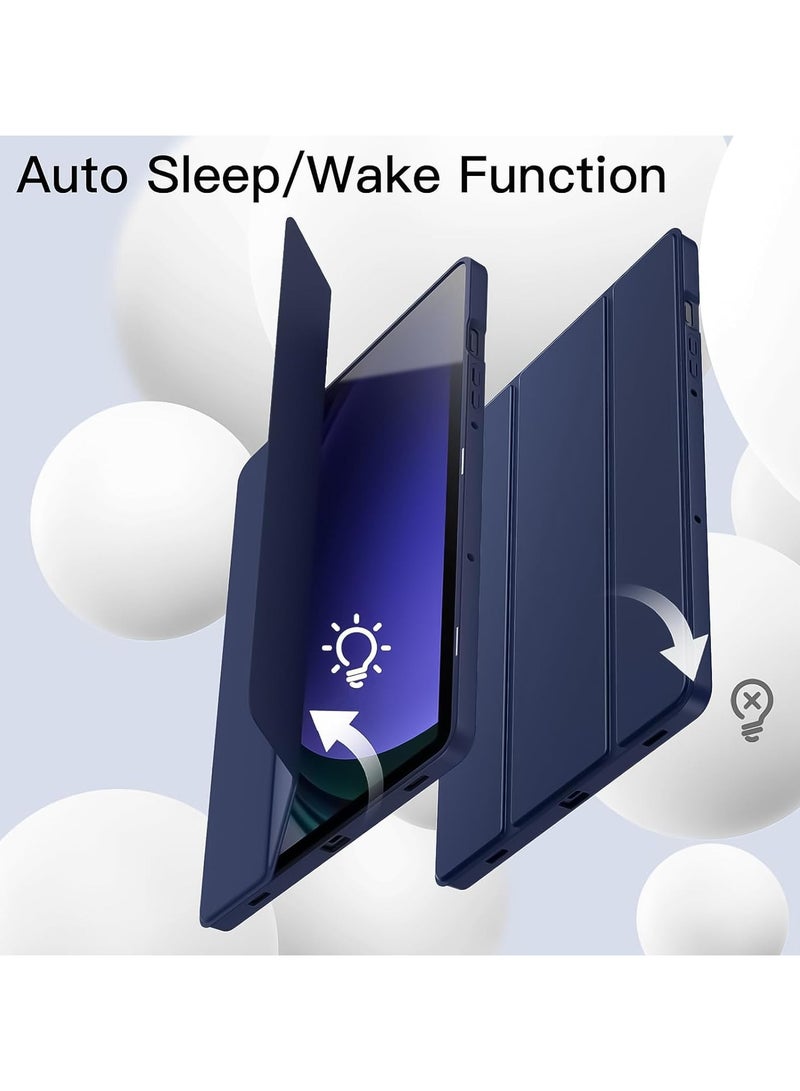 Case with Pen Holder, Soft TPU Back Trifold Stand Protective Smart Cover Flip, Auto Wake&Sleep For Samsung Galaxy Tab A9 8.7 inch Tablet Cover [SM-X110/X115/X117] Blue - Image 3