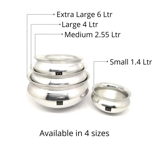 NYRA Aluminium Handi with Lid Machine Glossy Finish Biryani Rice Cooking Pot Dhari Patiya Tope Patila Vessel Deg Degchi Available in 4 Different Sizes Extra Large 6 LTR Silver - Image 5