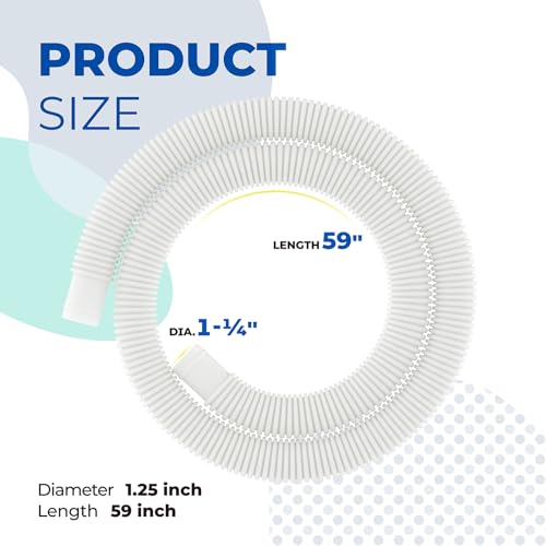 ANTOBLE Pool Hose for Intex 1.25" Diameter Above Ground Pool Pump Hoses Replacement Accessory 59" Long 1-1/4 Swimming Pool Filter Pump Hoses 607 637 With 4 Metal Clamps, 2 Pack - Image 2