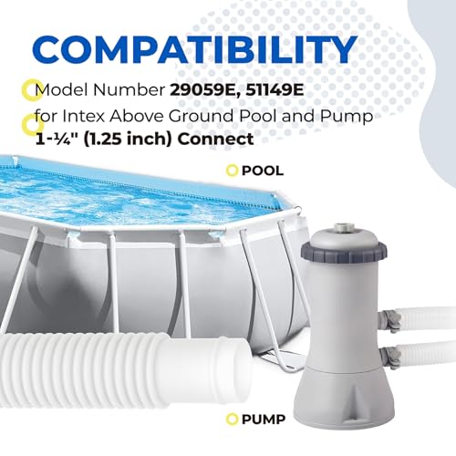 ANTOBLE Pool Hose for Intex 1.25" Diameter Above Ground Pool Pump Hoses Replacement Accessory 59" Long 1-1/4 Swimming Pool Filter Pump Hoses 607 637 With 4 Metal Clamps, 2 Pack - Image 3