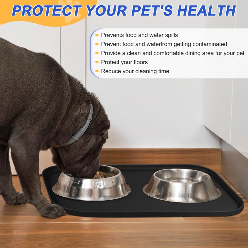 SMILOOL Silicone Pet Feeding Mat with Raised Edge for Food and Water, Dog Bowl Mats, Cat Bowls Placemat with High Lip for Floor Waterproof, Rubber Tray for Cats and Dogs 22 x 14 x0.8 Black - Image 5
