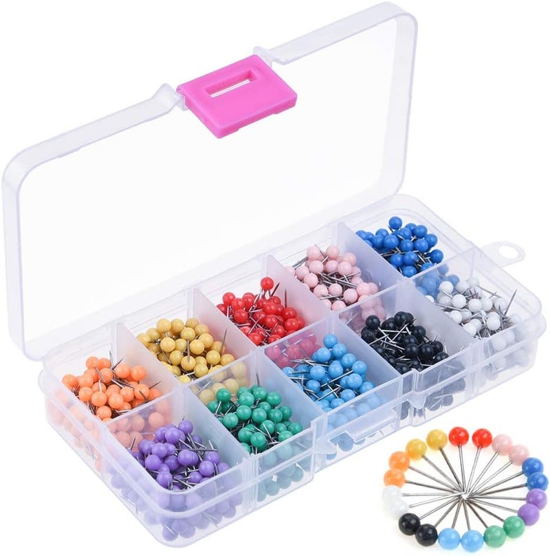 KUUQA 1000 Pieces 18 inch Map Push Pins Map Tacks Thumbtacks with Plastic Round Heads and Steel Needle Points - Image 1