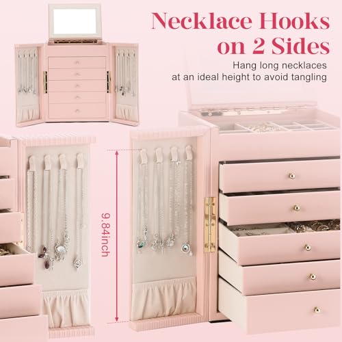Dajasan Jewelry Box for Girls Women, 6-Tier Large Jewelry Organizer Box, Jewelry Storage Organizer, Jewelry Gift Box for Christmas, Valentine's Day, Birthday, Mother's Day (Pink) - Image 2