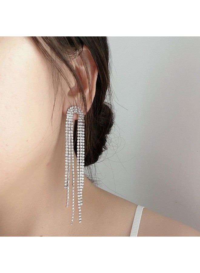SELOVO Tassel Earrings Wedding Party Bridal 2 Chain Dangle Earrings Silver Tone - Image 2