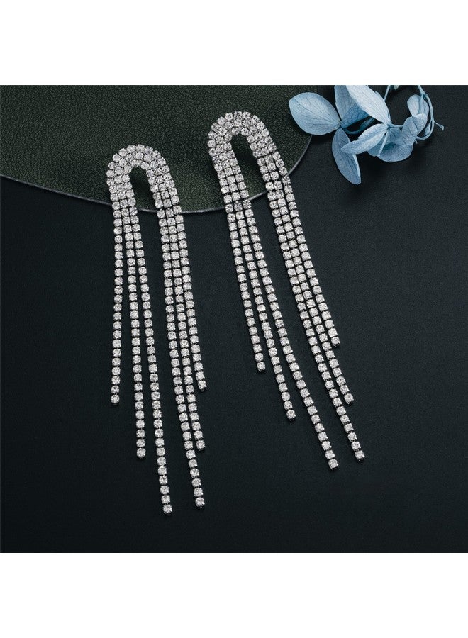 SELOVO Tassel Earrings Wedding Party Bridal 2 Chain Dangle Earrings Silver Tone - Image 3