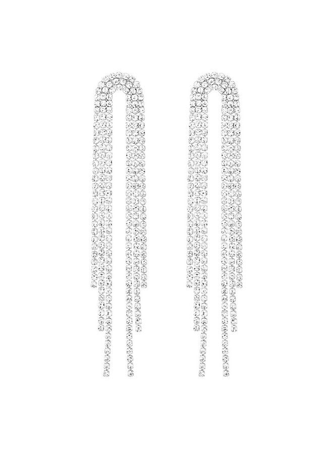 SELOVO Tassel Earrings Wedding Party Bridal 2 Chain Dangle Earrings Silver Tone - Image 1