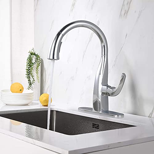 WOWOW Kitchen Faucet with Pull Down Sprayer Pull Down Faucet with Dual Function Sprayer SingleHandle Rv Utility Sink Faucets Kitchen Leak Free Elegant Gooseneck Chrome Bar Sink Cold Water Faucets - Image 3