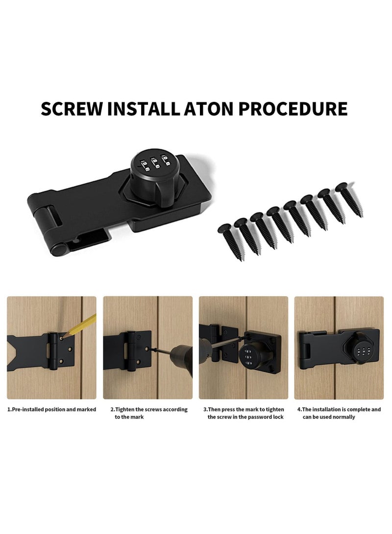 Household Cabinet Password Locks, Door Combination Lock, Lock Clasp w/Screws for Cabinet, Privacy can use Mailbox, Pet Doors, Office File Black - Image 3