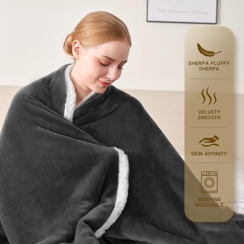 BEAUTEX Sherpa Fleece Throw Blankets, Soft Fluffy Flannel Plush Blanket and Throw, Fuzzy Cozy Grey Cuddle Blankets for Couch Bed Sofa Adults (50" x 60", Grey) - Image 4